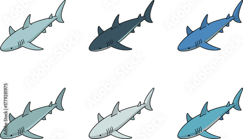 Cartoon Shark Vector Illustration Set in Different Color Variations
