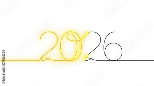Line art with the word 2026. Happy New Year