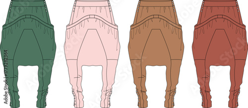 Creative pop art vector set of horse hindquarters in a variety of vibrant and stylized colors