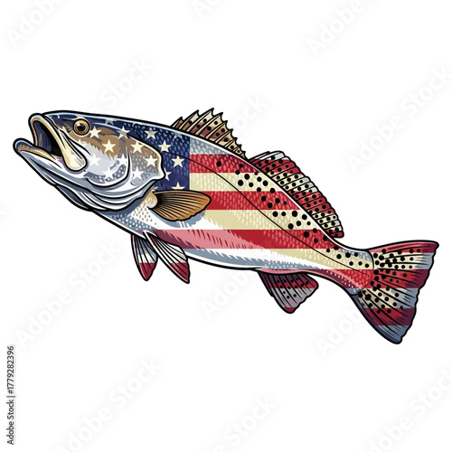 american flag speckled trout fishing illustration logo vector image t shirt