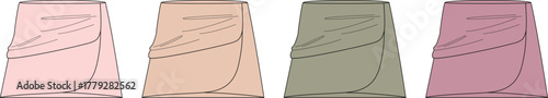 Set of fashion technical flat sketches of a wrap skirt in various color options. Apparel design vector illustration template for clothing manufacturing