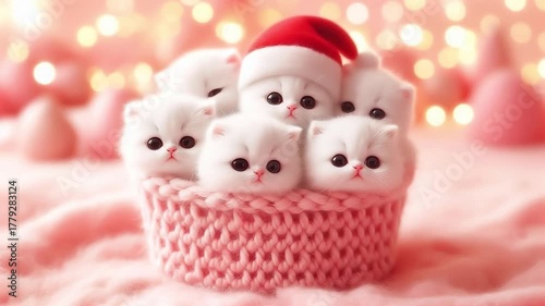 Group of kittens in a warm and cozy pink environment