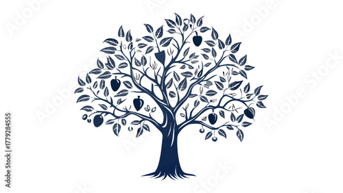Nature's Embrace: A stylized illustration of a flourishing tree, its branches laden with fruit, embodies growth, prosperity, and the bounty of the earth.