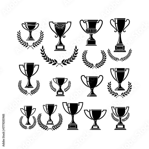 Trophy cup icon vector collection. Winning symbol set silhouette on a white background
