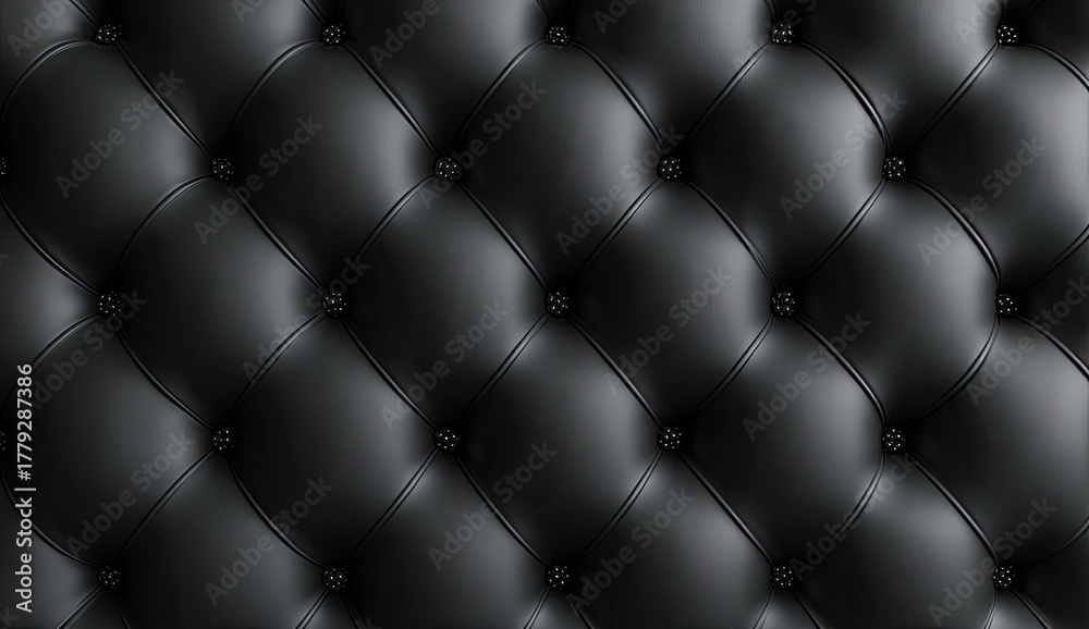 Fototapeta premium Close-up of black, tufted, diamond-stitched leather upholstery