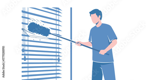 Man dusting blinds