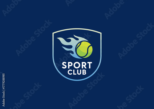 Obraz na plátně A modern logo featuring a vibrant tennis ball and stylized flames, representing energy and passion associated with the sport, ideal for a sports club or event