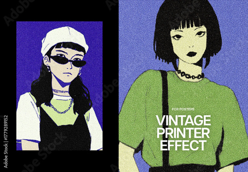 Vintage Printer Poster Photo Effect Mockup