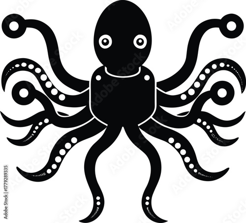 Octopus with robotic mechanical arms icon for technology and science