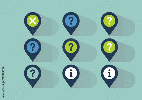 This vector illustration features a set of colorful map pins with shadow effects, perfect for any navigation-related project or app design with a modern touch.