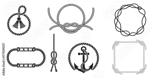 Nautical Rope Knot Icons Set. Marine, Anchor, Sailor, and Maritime Decorative illustration.