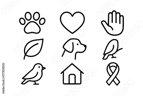 Minimalist pet and nature icons in linear style for awareness and lifestyle design