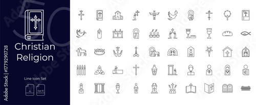 Christian Religion Line Editable Icons set