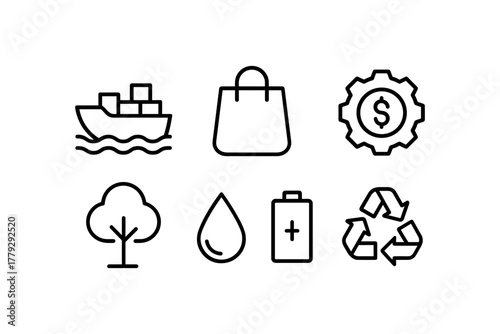 Minimalist icons: eco, economy, and lifestyle essentials