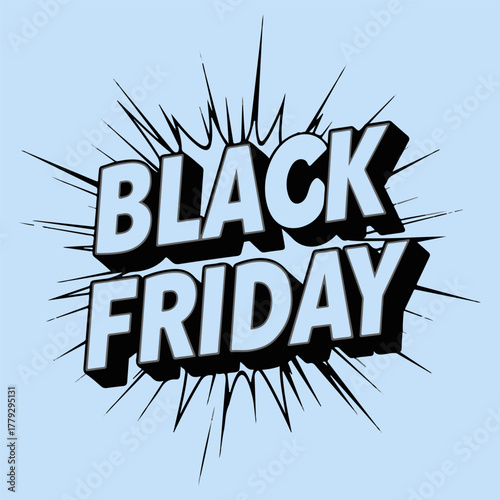 Black friday sale promotion with comic style on a light blue background.