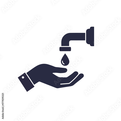 Icon depicts a hand reaching up towards a faucet with a water droplet falling into the cupped palm