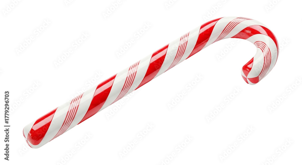 Fototapeta premium A delightful red and white striped candy cane isolated on transparent background, a classic symbol of holiday cheer and sweet indulgence