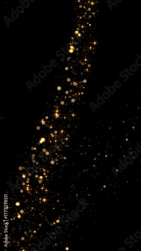 golden light trail with sparkle stars glitters alpha channel loop animation,Christmas shiny glowing gold particles isolated vertical social media motion design element	