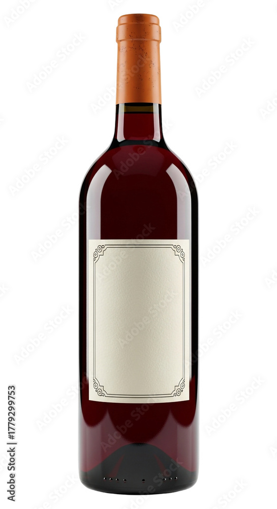 Obraz premium A bottle of red wine with a blank label ready for your branding isolated on transparent background