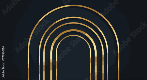 Elegant golden arches layered against a deep navy background create a sophisticated and modern abstract design perfect for luxurious branding and upscale concepts, Generative AI.