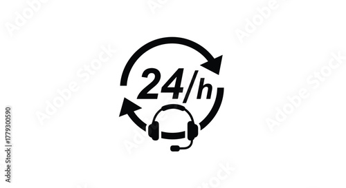 Reliable 24/7 customer support service icon with headset and circular arrows symbolizing continuous availability for modern businesses, Generative AI.