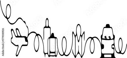 Travel and city elements connected by a line vector illustration for design and decoration isolated 