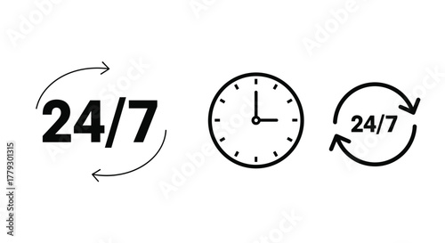 Reliable 24/7 service icons and clock symbolizing constant availability and business support for your brand, Generative AI.