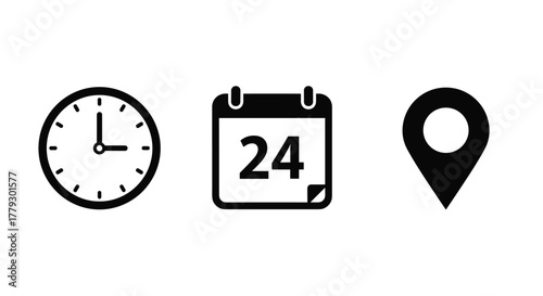 Organize your life with icons for time dates and location planning perfect for scheduling and travel apps, Generative AI.