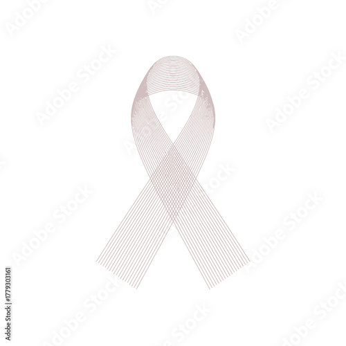 A pale pink ribbon, symbolizing awareness for various causes such as breast cancer or domestic violence, is depicted against a stark white background.
