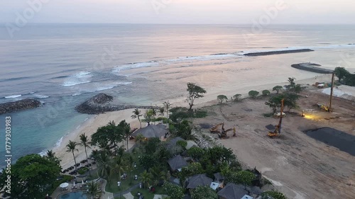 aerial view of the beach sunset from the top view in Bali
