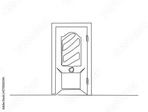 Continuous line art drawing of Vintage Home Door. Door in single line art drawing vector illustration. Editable stroke.