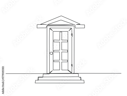 Continuous line art drawing of Vintage Home Door. Door in single line art drawing vector illustration. Editable stroke.