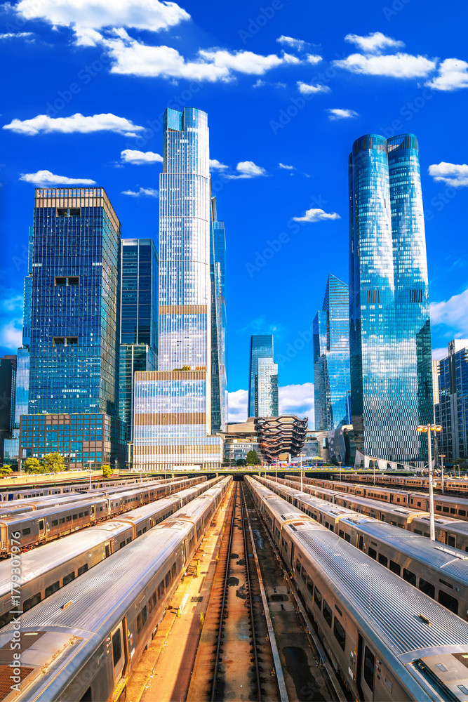 Obraz premium New York City Hudson Yards skyline development and subway yard view