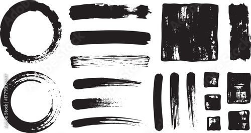 Collection of ink brush strokes and circles 