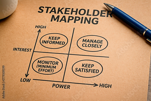 Stakeholder Mapping on paper for the concept of business planning and project management.