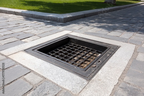 Slot Drain. Metal Drainage Cover for Flood Control in Flat Surface