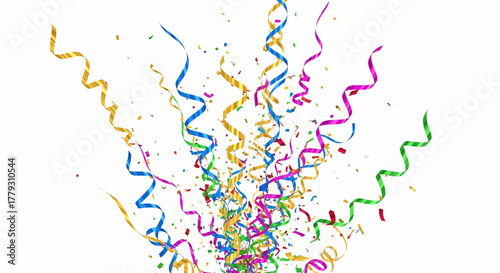 A festive burst of colorful party popper confetti and serpentine streamers on a white background vector illustration