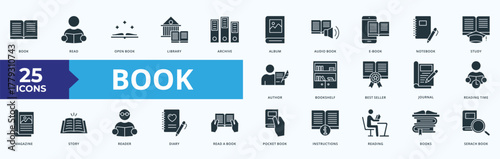 Book icon Glyph set illustration vector