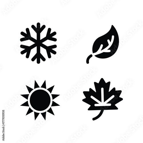 A symbolic representation of all four seasons in a clean, modern style, ideal for designs needing to convey change, nature's beauty, or the passage of time.