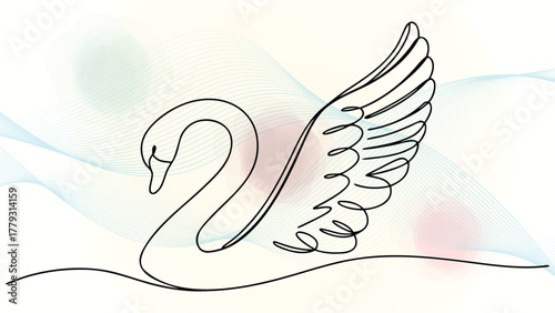 Single Line Drawing a Swan with Wings Spread Abstract elegant continuous bird continuous line
