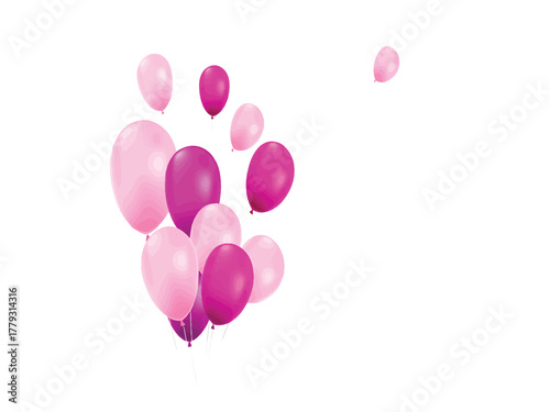 A bunch of festive pink and magenta balloons floating upwards in a vector illustration