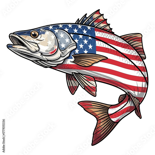 american flag snook fishing illustration logo vector image t shirt