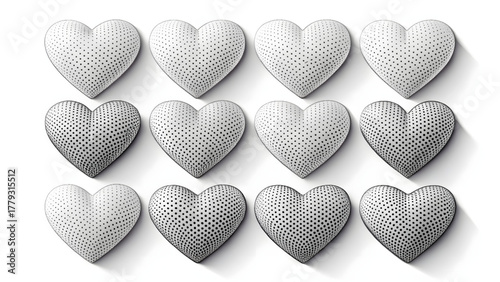 Silver heart pattern background. 3D metallic texture design with romantic minimal style.