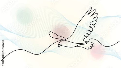 Single Line Drawing an Eagle Soaring with Abstract Wavy elegant continuous bird flight