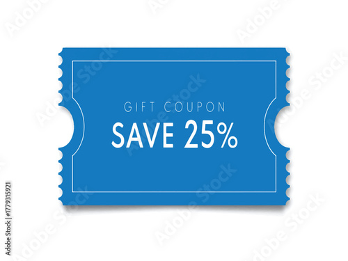 Vibrant blue gift coupon illustration offering 25% savings, ideal for promotions, online shopping, and special deals