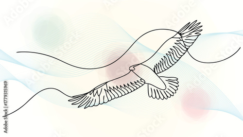 Abstract Single Line Art an Eagle with Spread Wings Wavy elegant continuous bird flight