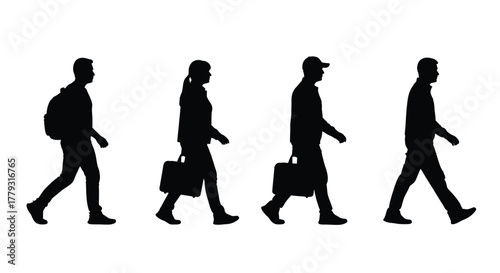 Group of people walking isolated on white background, vector illustration