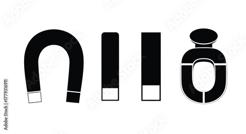 Four black magnet shapes isolated on white background