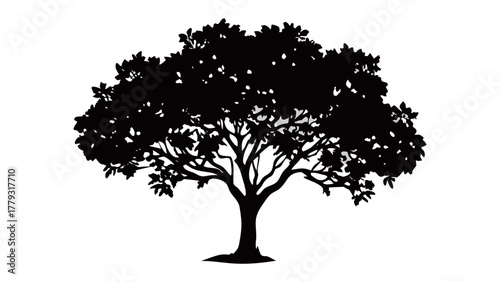 Silhouette Tree: A bold silhouette of a tree. Its strong trunk and dense canopy. Representing the essence of nature and life. 
