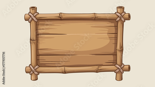 Rustic wooden signpost with bamboo frame and rope ties